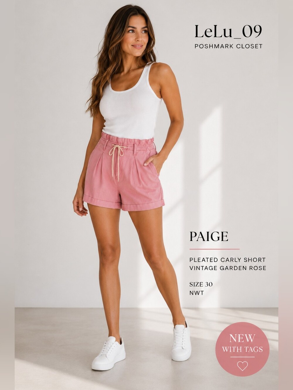 PAIGE Pleated Carly Short – Vintage Garden Rose | Size 30 | NWT